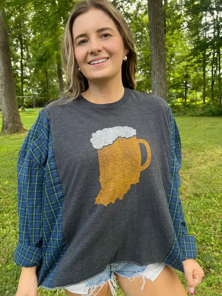 Reworked Indiana Beer Flannel Long Sleeve Shirts & Tops