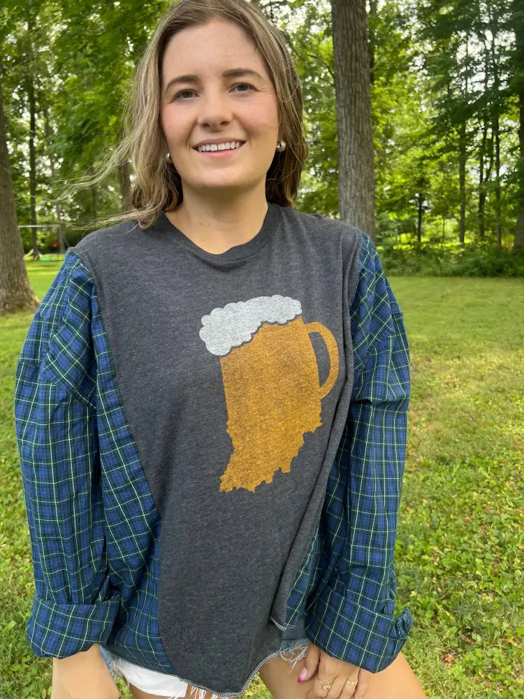 Reworked Indiana Beer Flannel Long Sleeve Shirts & Tops